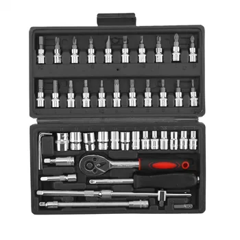 46PCS Socket Set Metric Wrench 1/4" Drive  Ratchet Bit Set Wrench Torx Hex Extension Bar Ratchet Repair Hand Tool 2