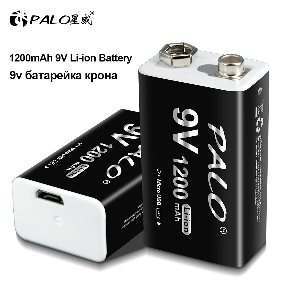 Plao Bateria Recarregável para Microfone Baterias Micro Usb 1200mah 9v Lítio 6f22 9v