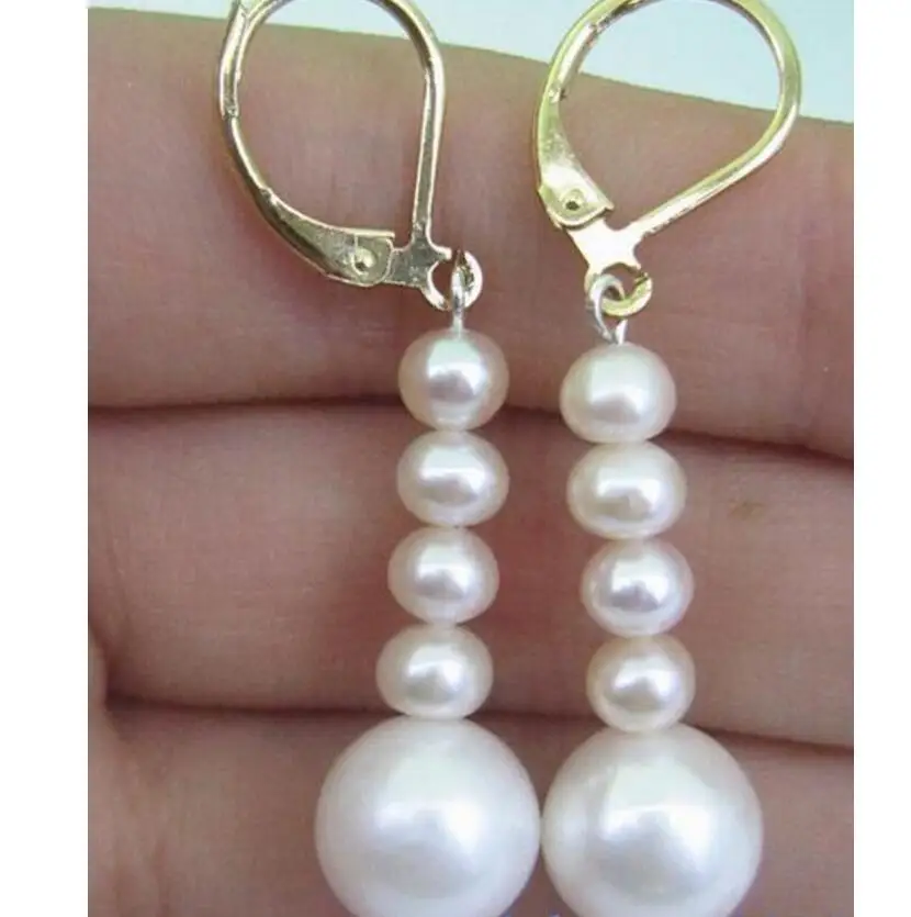 

AAA 4-5mm 9-10mm South Sea White Pearl Earrings 14 Gold