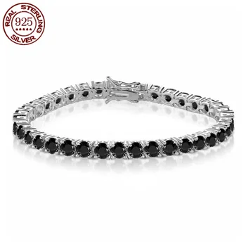 100% Real S925 Sterling Silver Plated 18K Gold 5A Grade Zircon Black Tennis Bracelet for Men and Women Fashion Exquisite Jewelry 1