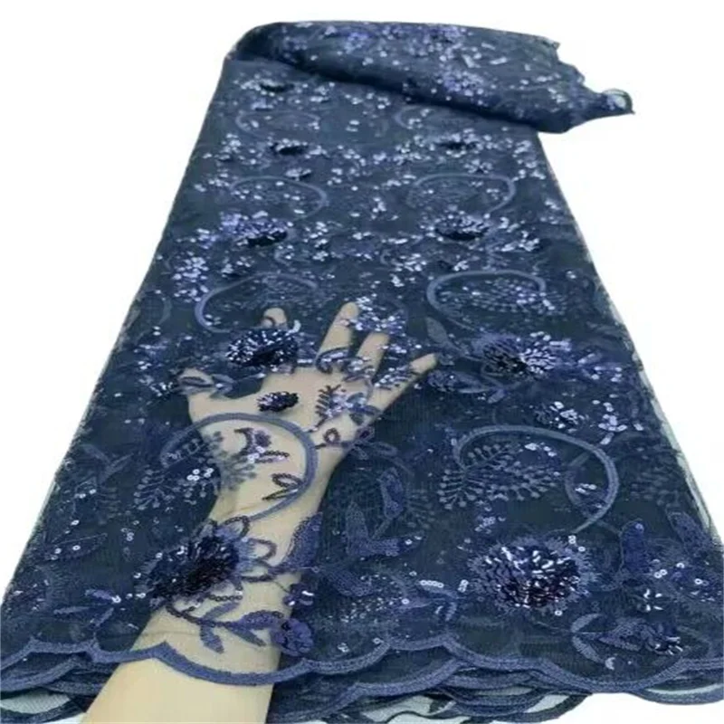 

Lake Blue Latest Peach African Lace Fabric 2023 High Quality Lace Embroidery French Mesh with 3D Sequins Nigerian Lace Fabrics