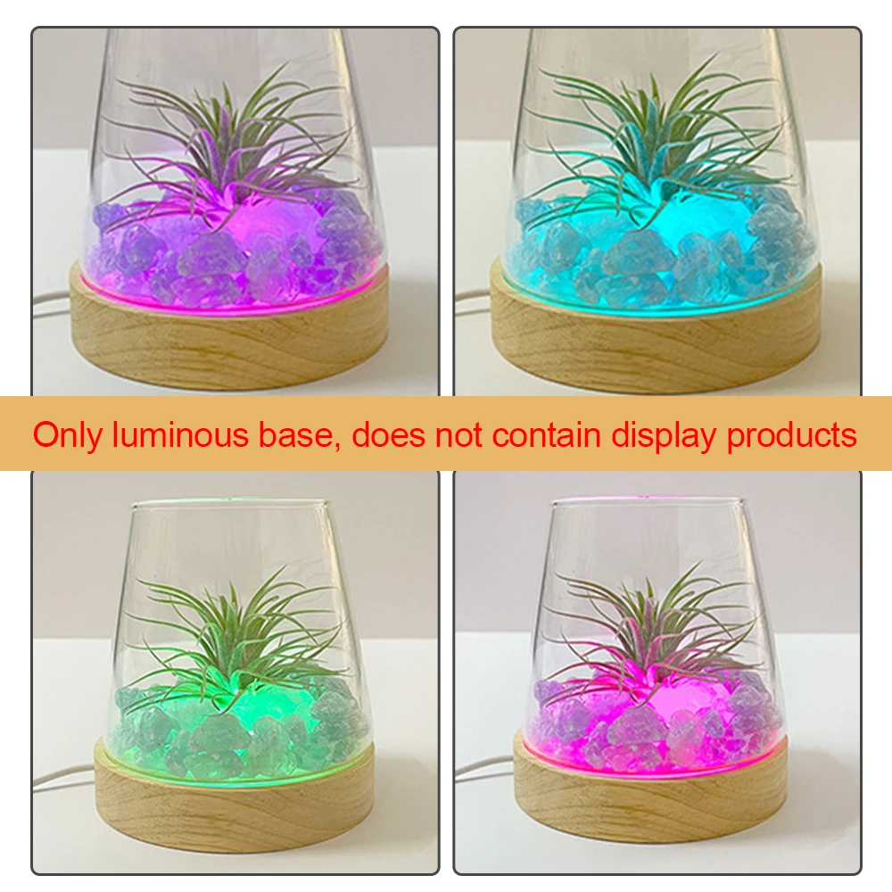 Wooden LED Light Dispaly Base USB Luminous Colorful LED Light Base Crystal Glass Resin Art Ornament Display Stand Home Decor led lights rotating display stand led lamp base