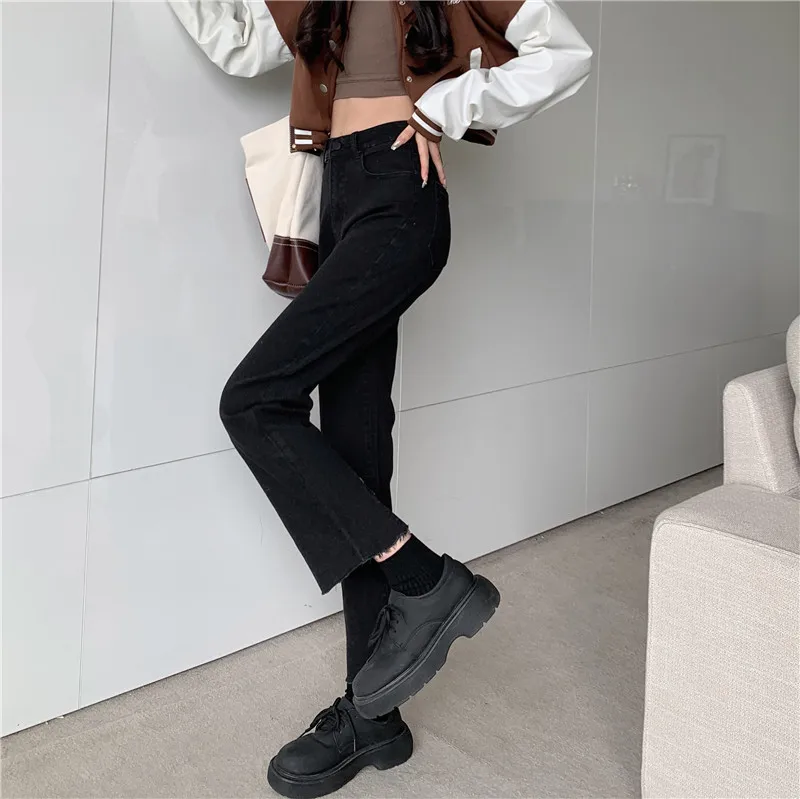 New Arrival Spring Summer Korean Style Women Loose Casual Cotton Denim Ankle-length Pants Button Fly Waist Straight Jeans V297 ariat jeans