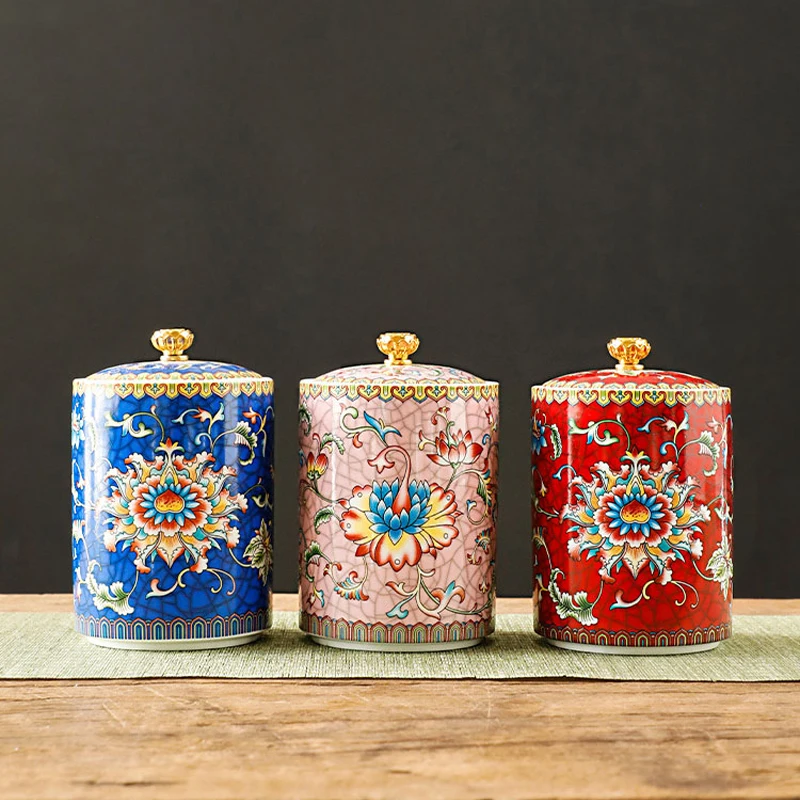 Ceramic Storage Jar European With Lid Coffee Table Tea Jar Living Room Candy Household Kitchen Supplies Cereal Dispenser