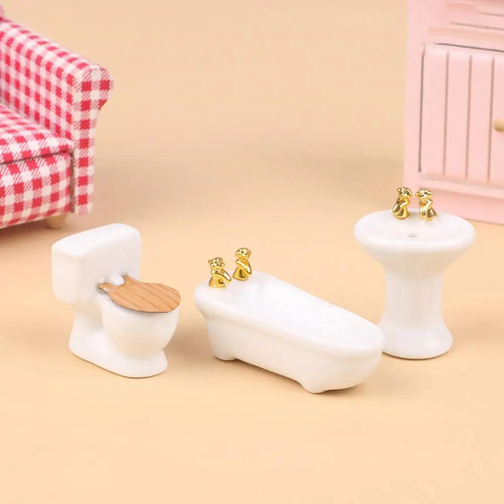 

Miniature Dollhouse Bathroom Set Dollhouse Miniature Accessories Set Toilet Bathtub Basin Models with Smooth Surface for Photo
