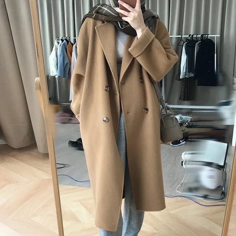 

2023 FashionTrench Coat Winter Senior Sense of Women's Tweed Jacket Korean Version of The Long Temperament Coat