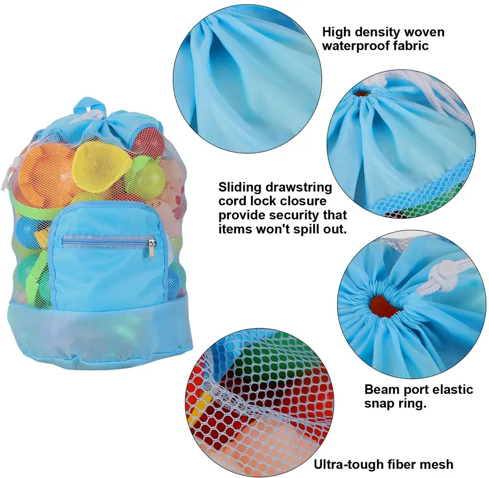 Sac de plage Portable, filet pliable, sac de natation pour enfants, organisateur de jouets de plage, sac à dos de rangement pour enfants, sacs étanches de natation en plein air  15