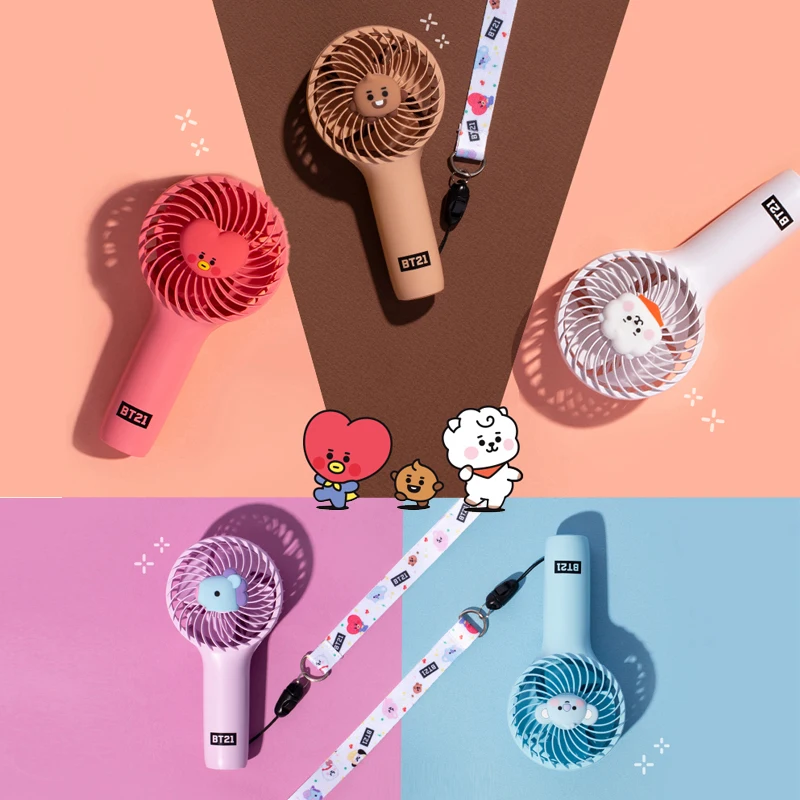 

Cartoon Kawaii Baby Series Mini Handheld Fan 3-gear Wind Desktop Mute Lovely Small Electric Fan Send Hanging Rope Gift