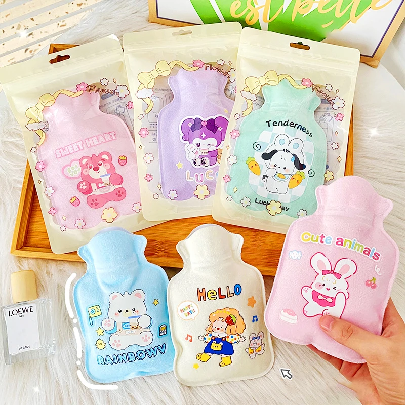 Flocking Small Water Filled Hot Water Bottles for Winter Students' Portable Mini Warm Water Bag Cartoon Cute Warm Hot Hands Cute