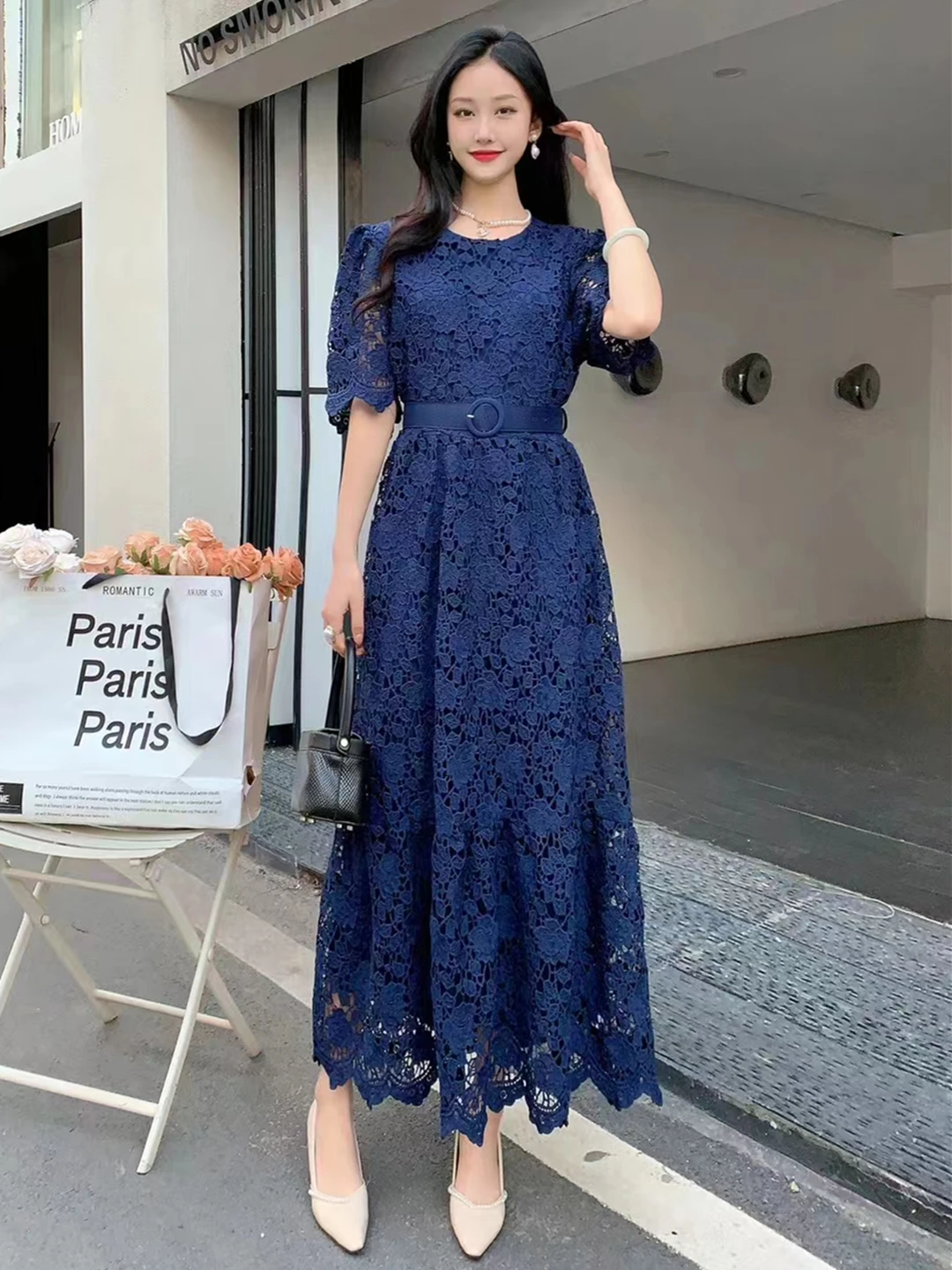 Taglie Forti Abiti Lunghi Mezza Manica Floreale Casual 2023 New