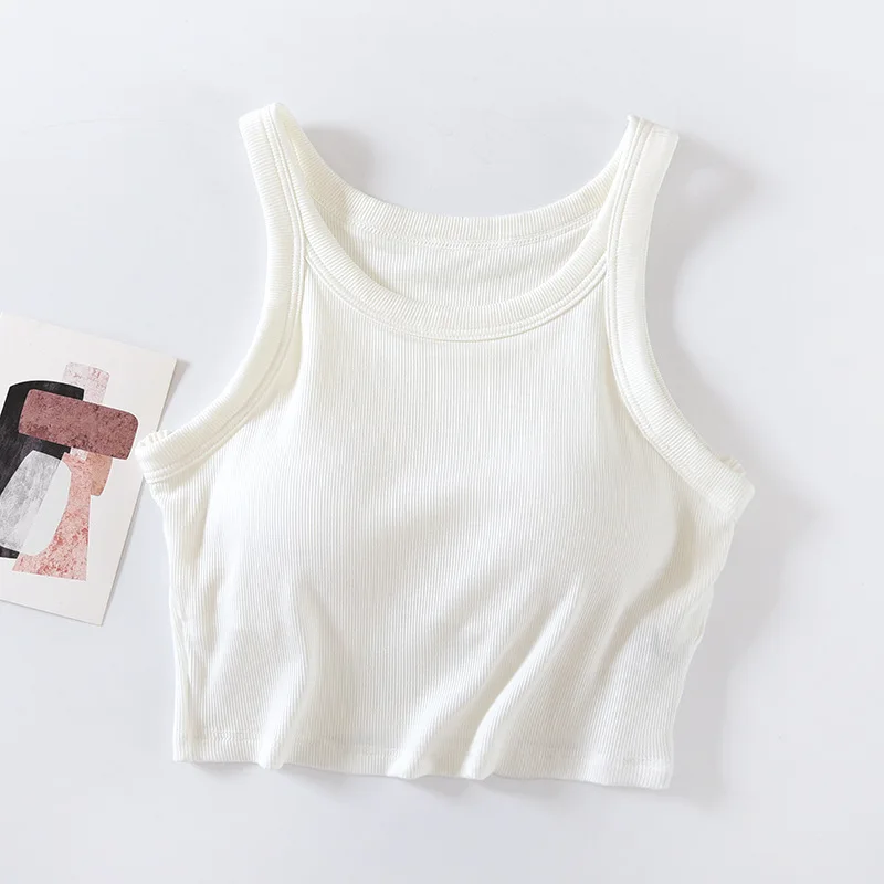 Threaded Chest Pad Vest Nightwear Short Inner Bra Cup Suspender Underwear Women's Summer Pajamas Tops One Piece Sleep T-Shirt