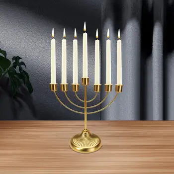 Menorah Jewish Candlestick Holder, Hanukkah Menorah Golden Delicate Candelabra for Desk