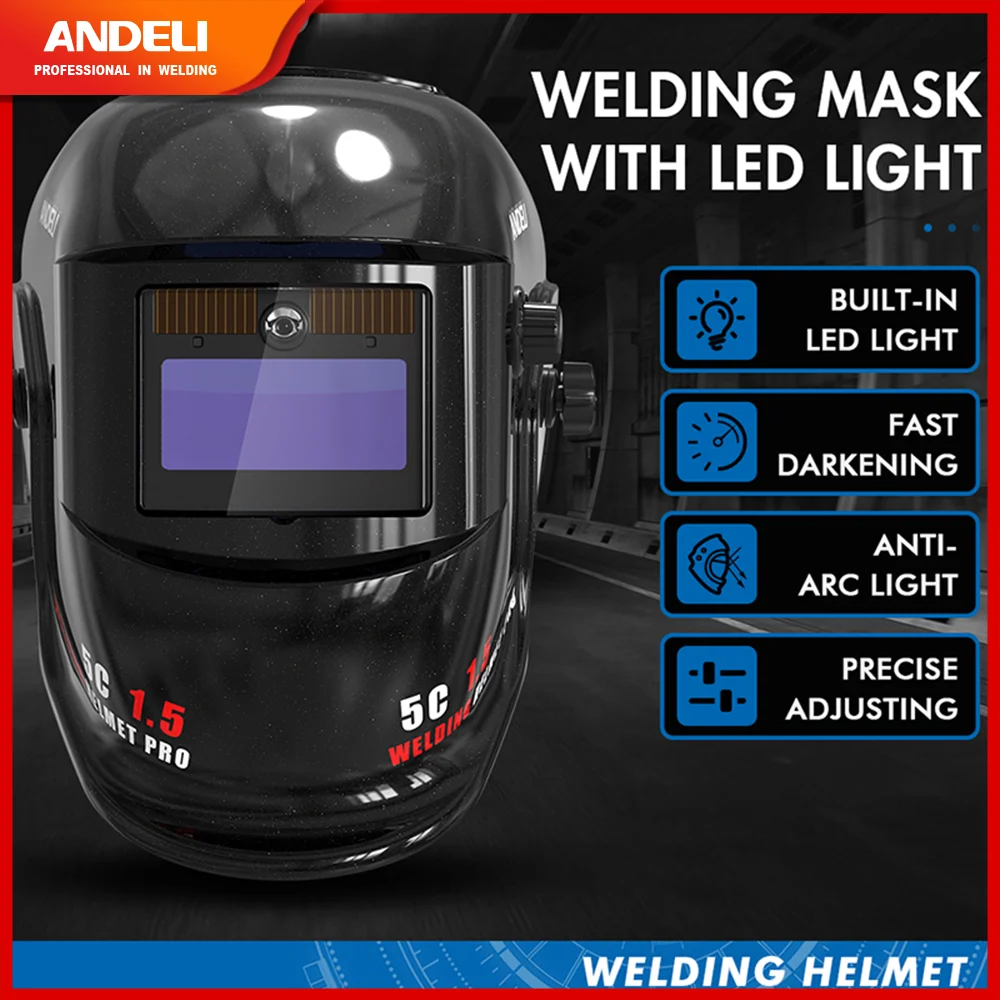 ANDELI Welding Helmet Auto Darkening for Welding Machine Area  True Color Welding Mask With LED Light Optical Clarity 1/1/1/2 inverter welder