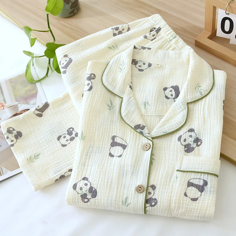 Panda Pattern V-neck Button-up Winter Pajamas Set main image 0