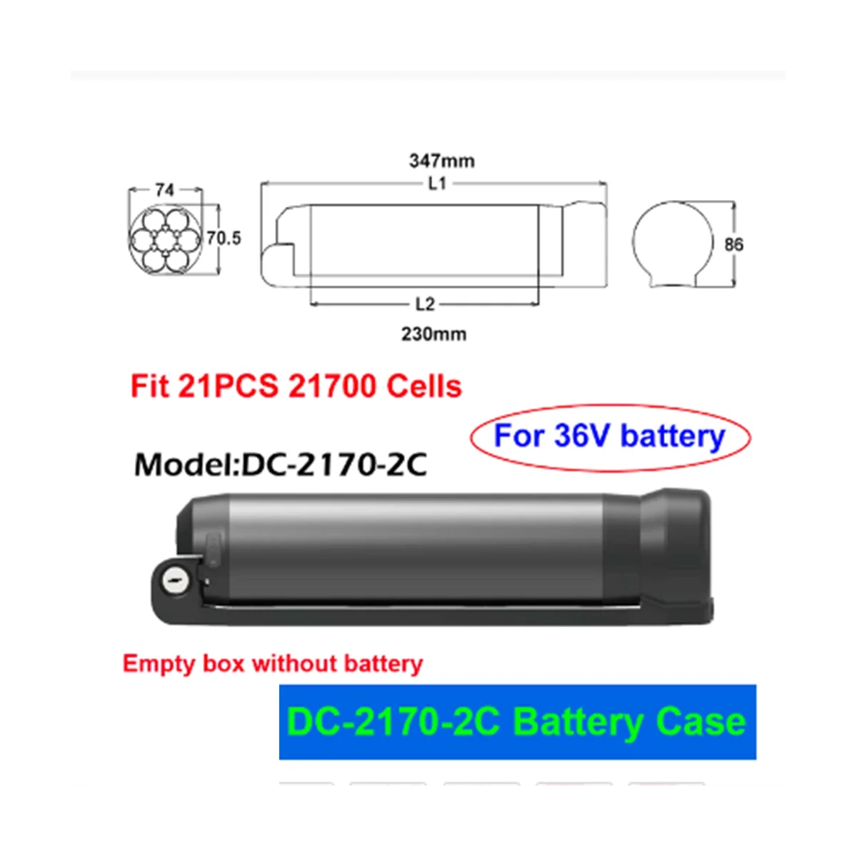 

DC-2170-2C EBike Battery Case Empty Box 10S 15A 36V BMS Fit 21PCS Cells Haitu Little Water Kettle Shell(21700)