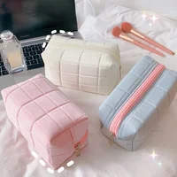 Soft Multifunctional Cosmetic Bag Organizer Large Capacity Pink White Blue Plush Makeup Bag Pencil Case Cute Student Storage Bag 1