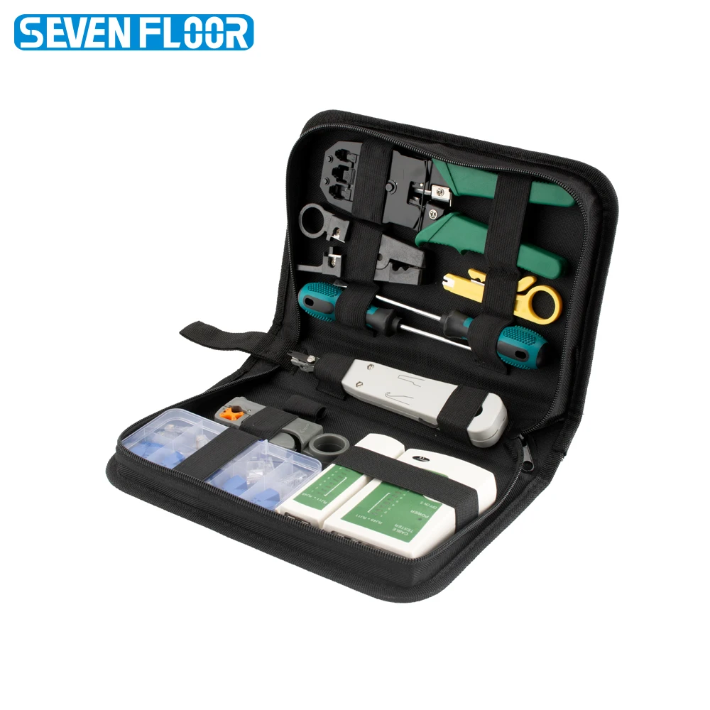 RJ45 크림핑 툴 키트 네트워크 RJ45 RJ11 케이블 테스터 스트리퍼 펀치다운 툴 스크류드라이버 10개 Cat5 플러그 부츠 세트