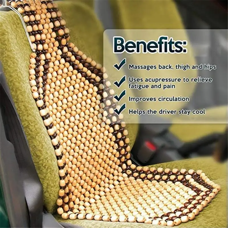 VaygWay Beaded Seat Cushion 2 Pk Car Driver Seat Cover with Durable &  Double Strung Natural Wood Beads- Cooling Comfort Ventilated Massaging  Support