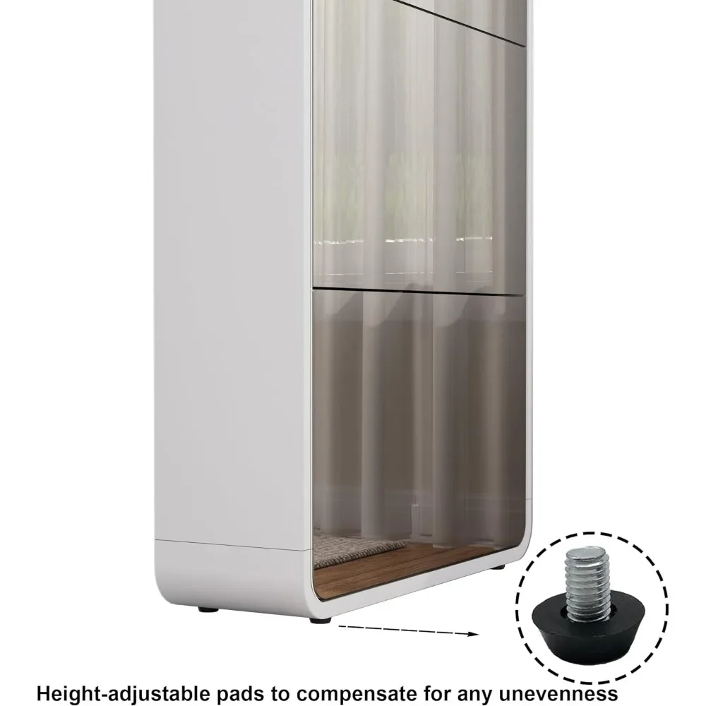 Slim Mirror Shoe Cabinet for Entryway,Narrow Freestanding Shoe Rack with Flip Drawer,Wood Shoe Storage Organizer for Living Room 6