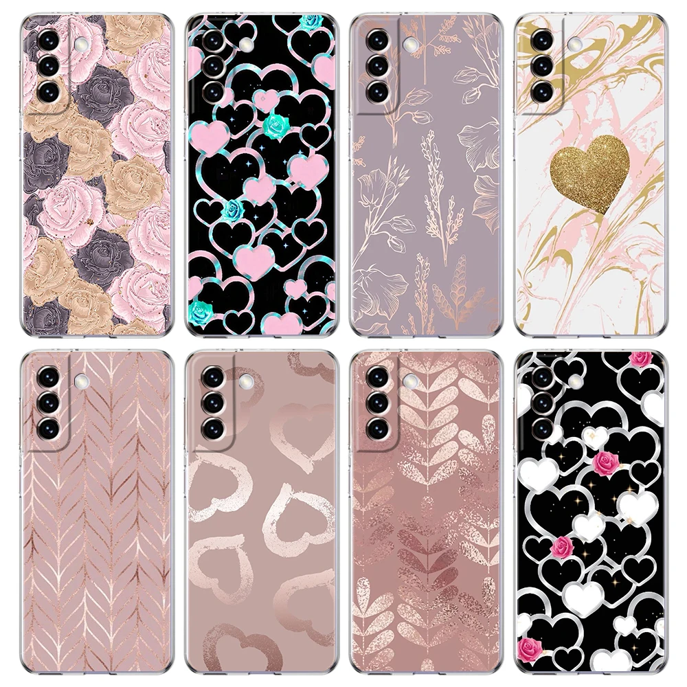 Gold Rose Love Heart Soft Silicone Clear Phone Case