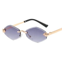 Petites lunettes de soleil polygonales sans monture pour femmes, lunettes de soleil en losange marron, lunettes vintage, nuances en métal, marque de luxe, mode 5