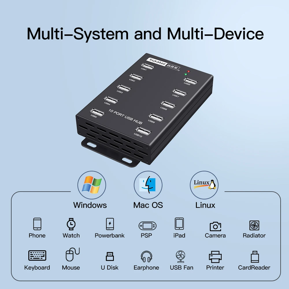 Sipolar A-300 10 Port Industrial Metal usb 2.0 hub for Litecoin mining Bitcoin Miners with power adapter 1 Year Warranty 2