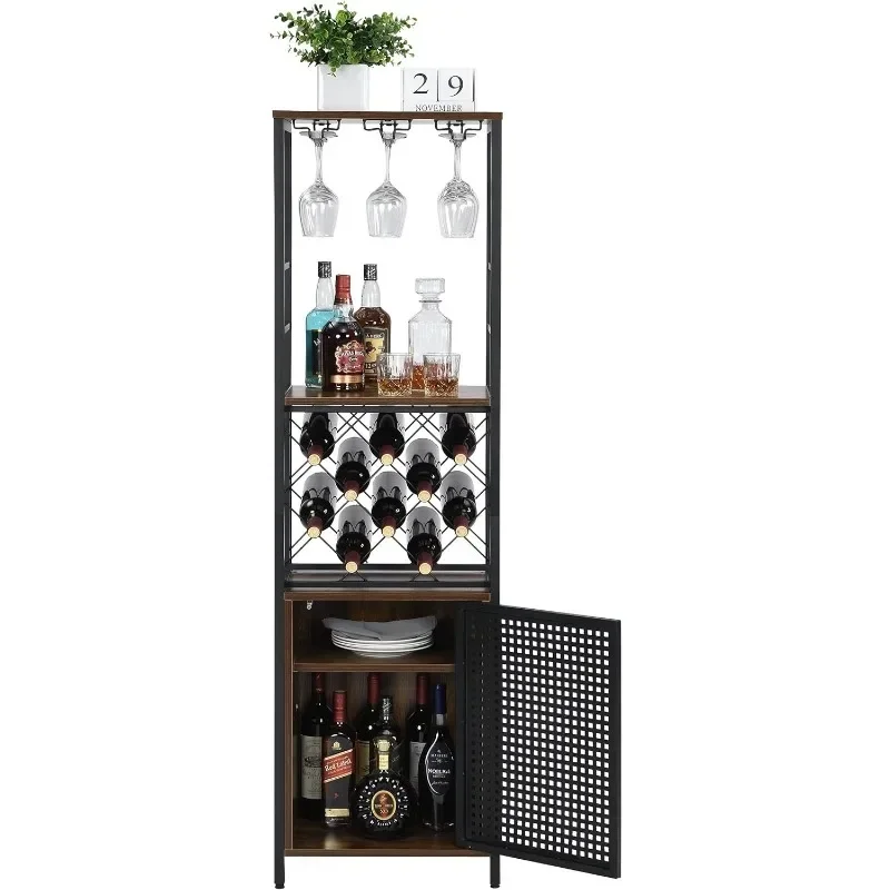 FURNITURE Wine Bar Cabinet for Liquor and Glass, Free Standing Rack, , Floor with Adjustable