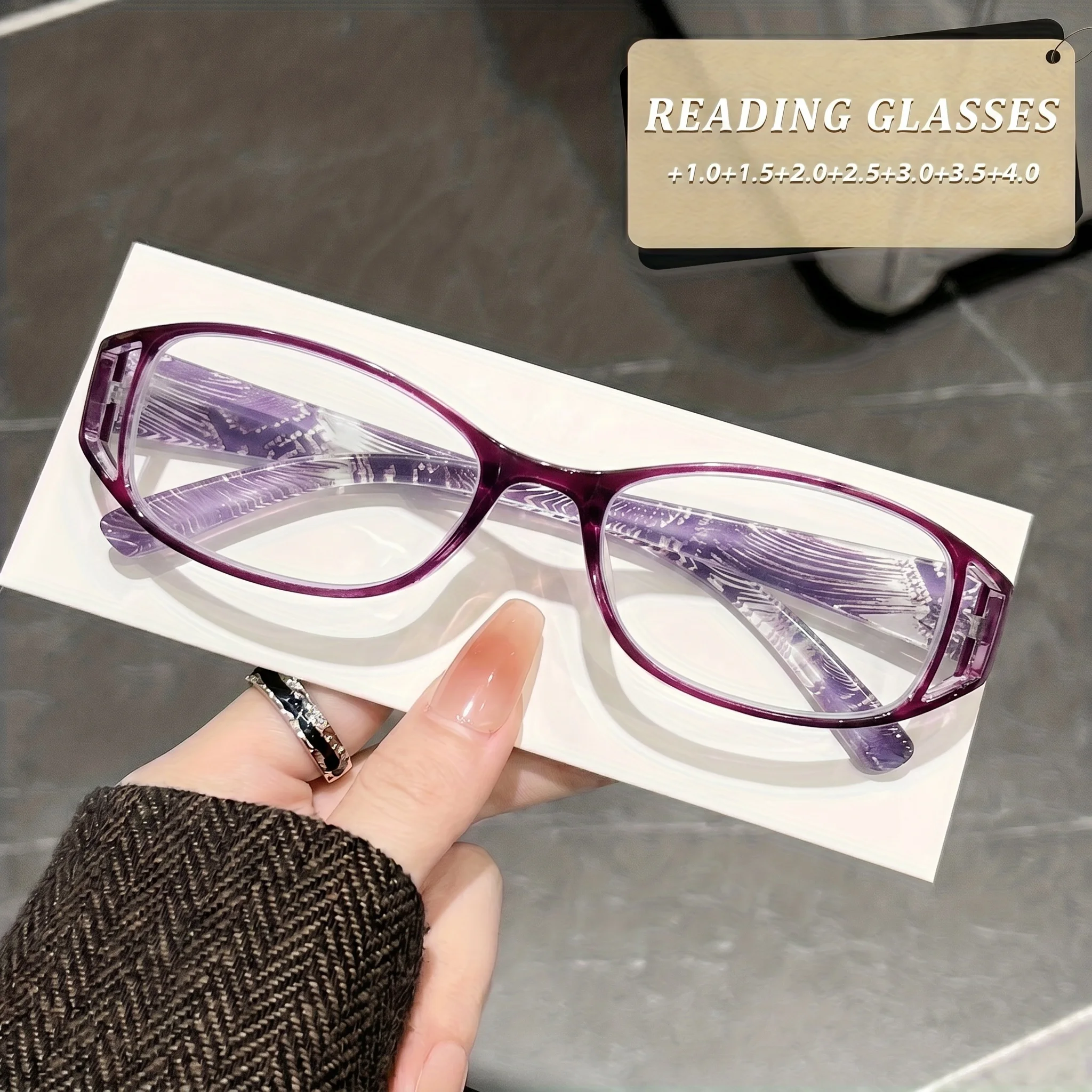 Women's Rectangular Reading Glasses Set - Textured Design, Anti Blue Light, Multi-Color, Portable (6 Pairs)