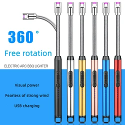 2022 New USB Electric Rechargeable  Kitchen Lighter for Stove Windproof LED Plasma Arc Flameless Candle Unusual Lighters Outdoor