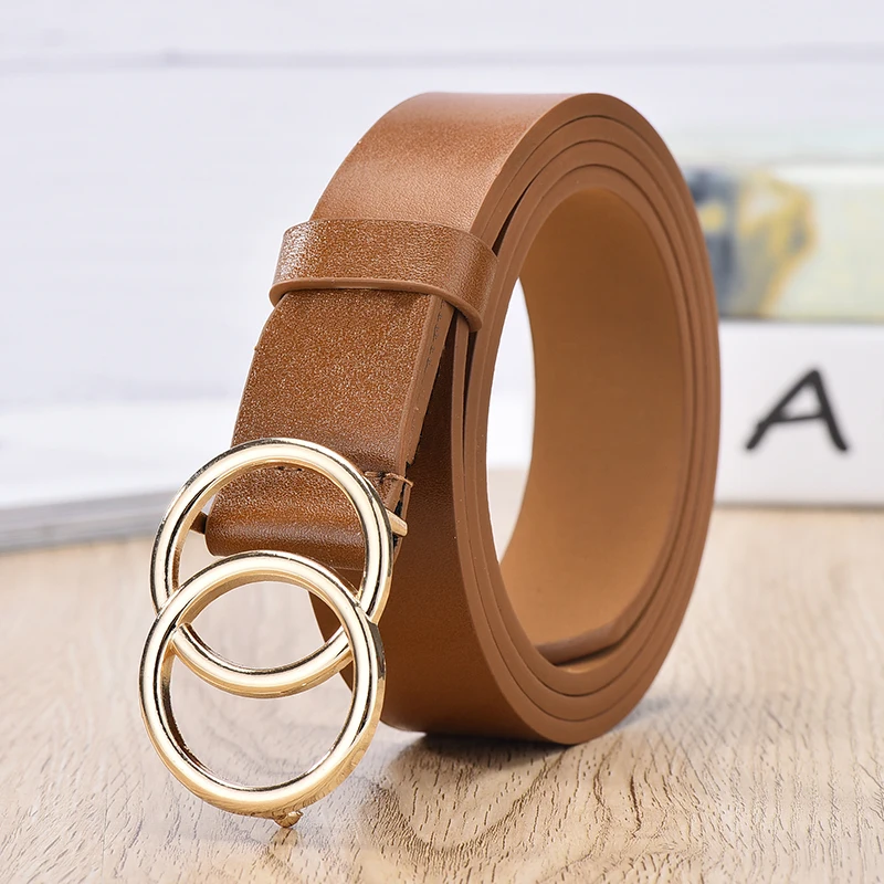 Women's Belt Trend Double Round Buckle Belt Simple And Versatile Youth Belt Pu Leather Belt Paired With Jeans Skirt Women Belts