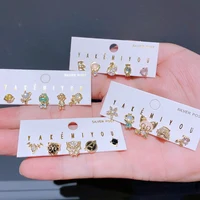 Yakemiyou 5pcs/Set Cartoon Design Stud Earrings for Women Girls Gold Color Cubic Zircon Jewelry 2