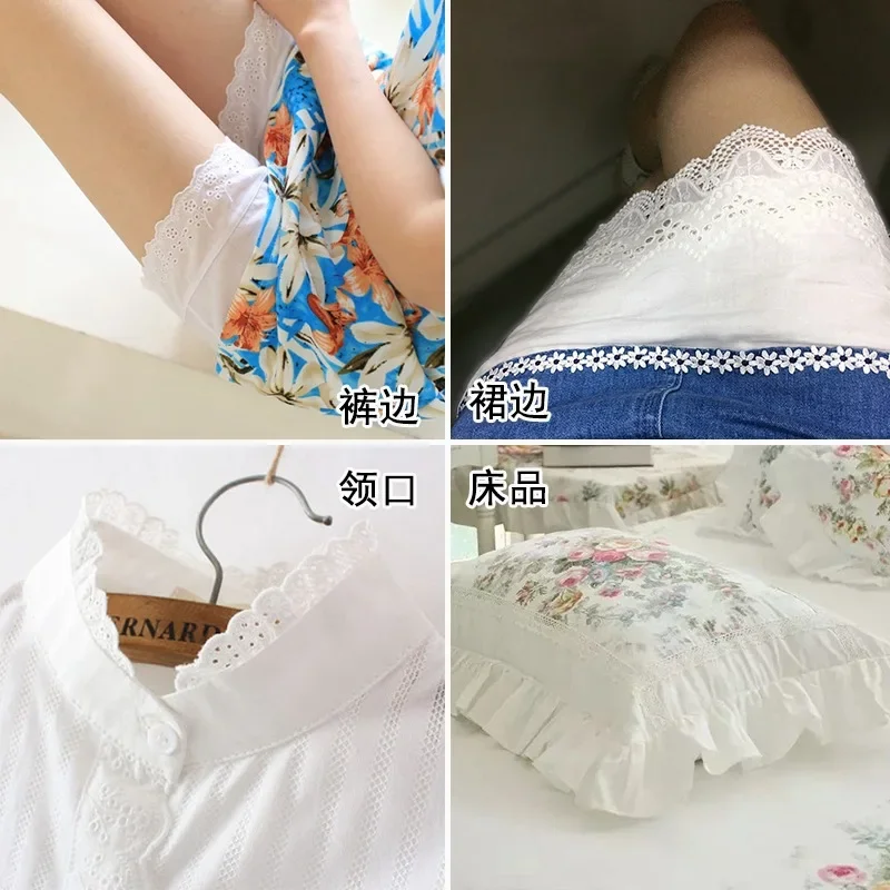 15 야드 화이트 코튼 레이스 리본 DIY 수제 공예 패브릭 중공 꽃 자수 레이스 테이프, 홈 섬유 장식