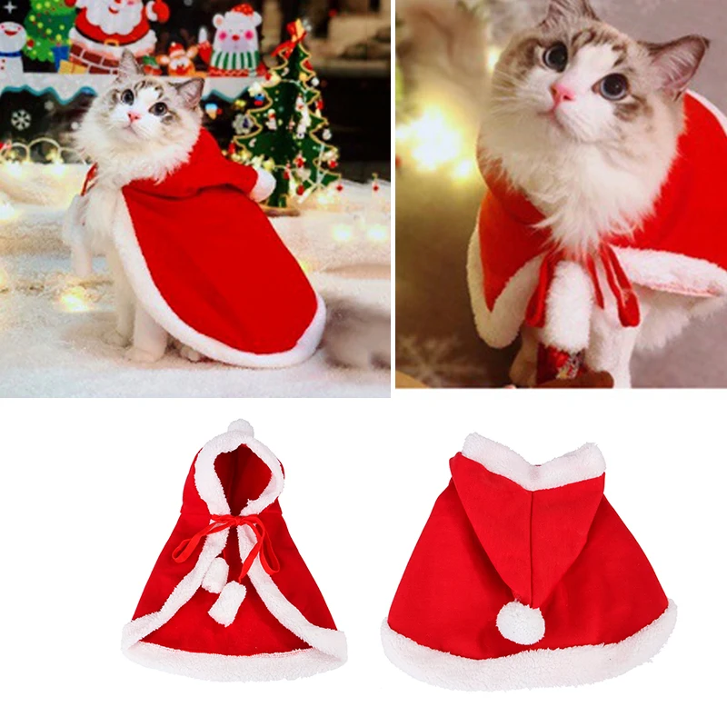 Pet Clothes Cat Costume Santa Cosplay Funny Transformed Cat/Dog Christmas Cape Dress Up Red Scarf Cloak Props Decor
