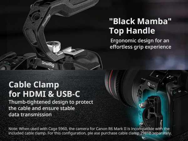 SmallRig R6 Mark III „Black Mamba“-Käfig-Set für Canon EOS R6 Mark III / R6 Mark II, integrierte Arca-Swiss-Schnellwechselplatte – 5960 – Detail 5
