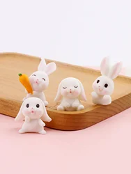 Set of 4 Miniature Rabbit Figurines - Resin Bunny Ornaments for Desktop and Garden Décor (White)