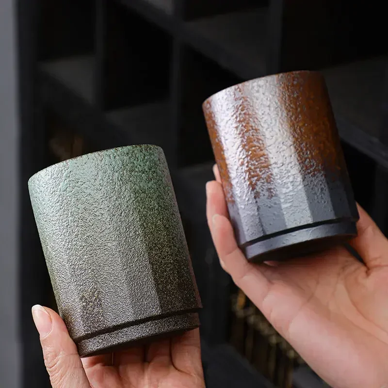 Vintage Handmade Chinese Stoneware Mug - Large Rustic Coffee Cup for Home & Office, Ceramic Tea Cup with Unique Design Gift Idea