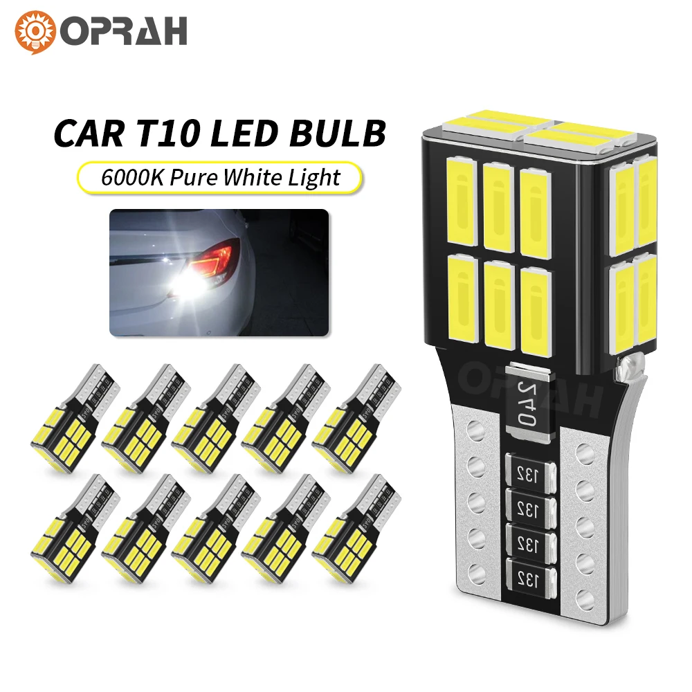 Oprah 10pcs Canbus T10 W5W LED Signal Bulbs 4014 26SMD Car Interior Dome  Reading Maps Trunk License Plate Wedge Side Light 6000K