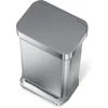 Hands-Free Kitchen Trash Can 45L Rectangular Soft-Close Lid Brushed Stainless Steel Step Pedal Silent Close Liner Pocket Durable 3
