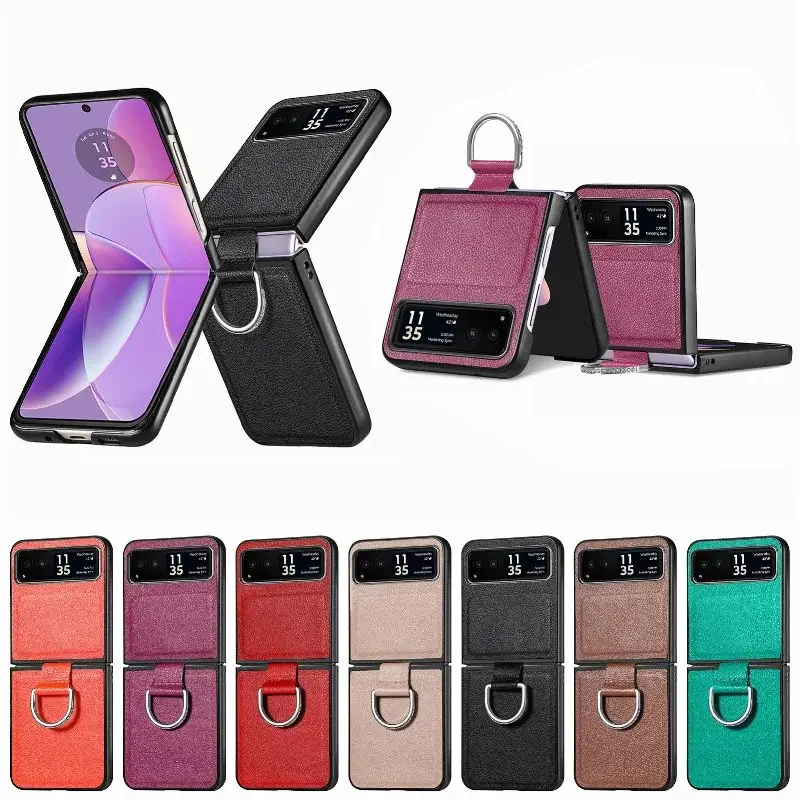 Elevate your Motorola Razr with our Premium PU Leather Folding Phone Case – Ultra-Durable, Elegant Design, and Solid Color Ring Holder