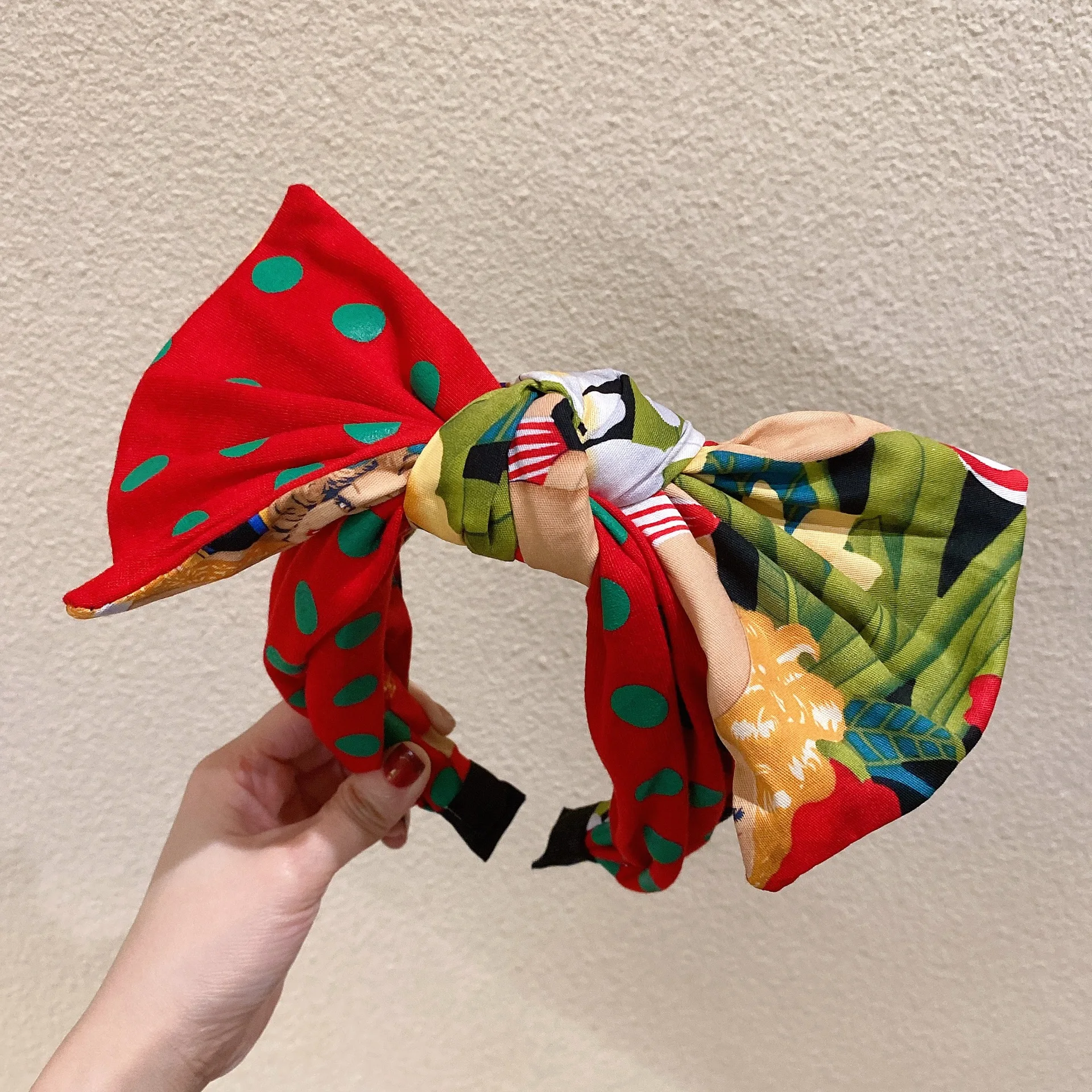 

New Big bow headband exaggerated patchwork contrast color Dot hairband for women's hair accessories
