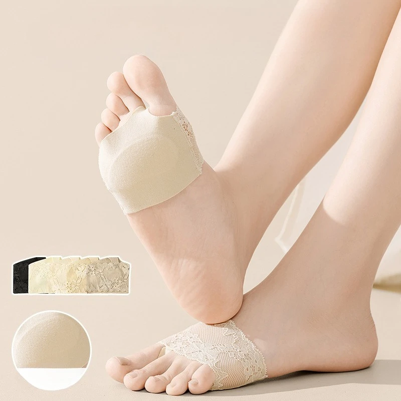 앞발 패드 반 손바닥 양말 안창 하이힐 슬리퍼 미끄럼 방지 실리콘 통기성 여름 여성 레이스 꽃 발 쿠션