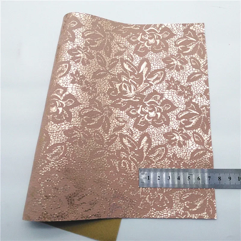 Rose Gold Chunky Glitter Leather Matching with Flowers Leopard Snake Lizard Pattern Synthetic Leather For Bows DIY 21x29CM Q553