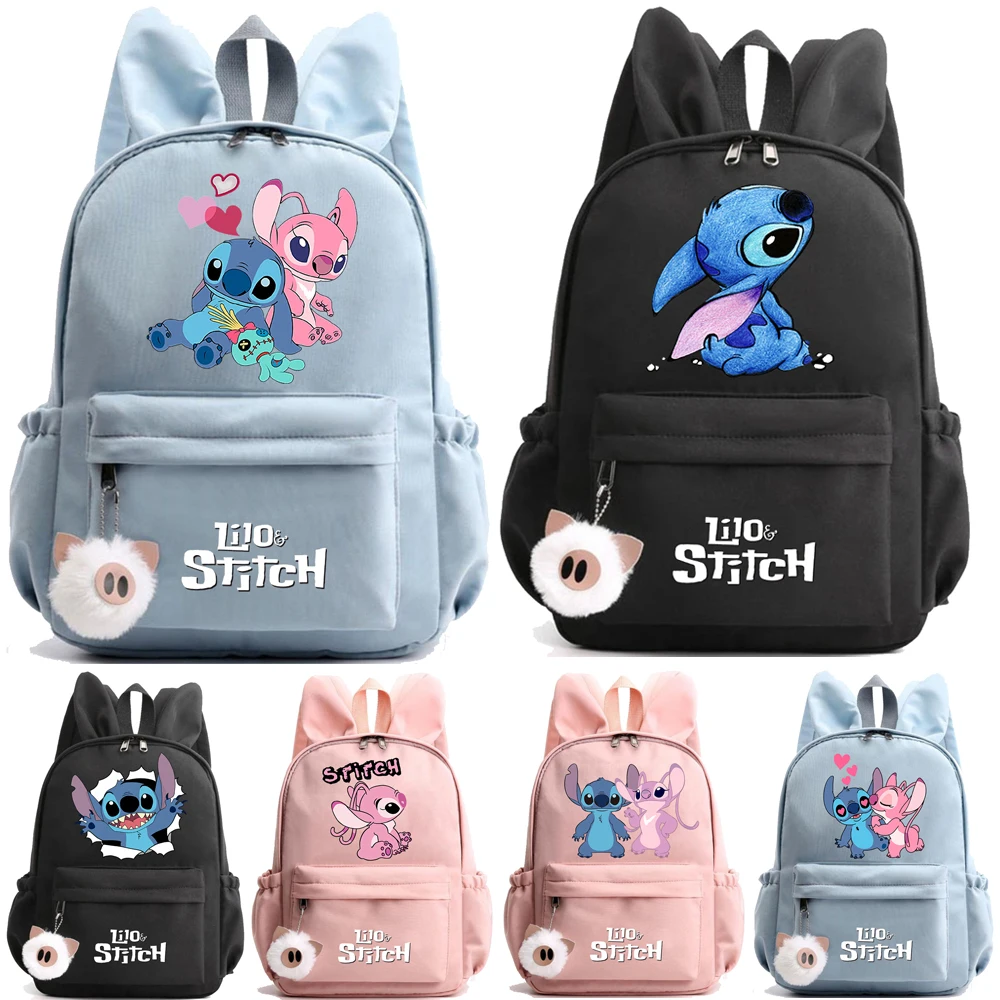 Mochila Stitch Para Niñas, Paquete Con Mochila De 16 Pulgadas Con Bolsillo Frontal Más Botella De Agua, Pegatinas, Más | Juego De Mochila Para Niños