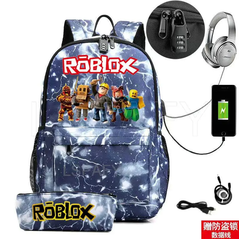 ROBLOX Backpack Anti Theft USB Charge Backpack Waterproof Women