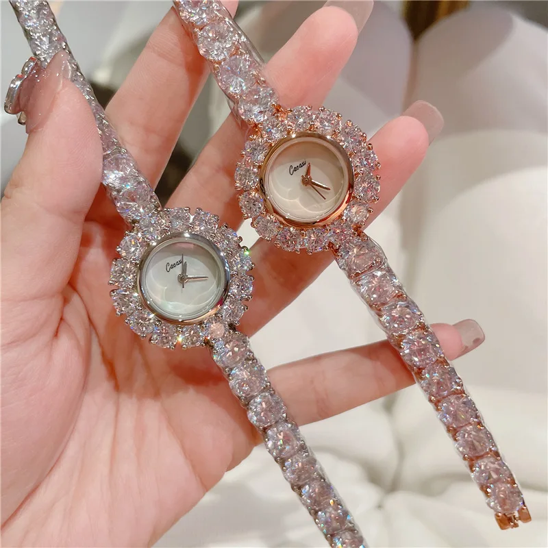 

Luxury Stainless Steel Diamond Women Bracelet Watch Rose Gold Fashion Wristwatch Rhinestone Ellipse Creative Ladies Quartz Watch