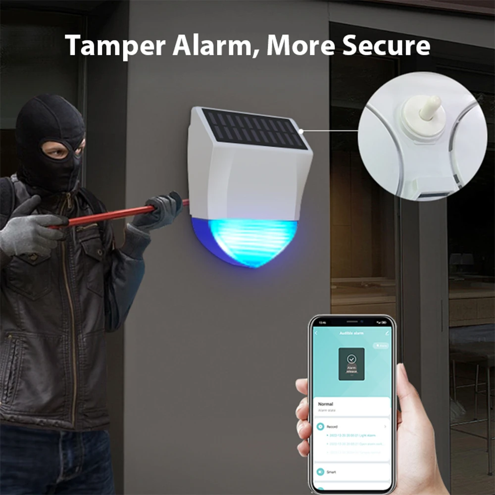 Siren Alarm Tuya Smart Zigbee Wifi Waterproof Outdoor With Solar USB Power Supply 95dB Remote Control