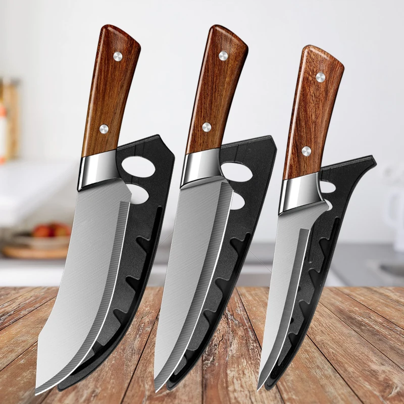 Butcher's Bone Cutting Pork Bleeding Knife Forged Meat Skinning Knife Stainless Steel Chef Meat Cleaver Sharp Slicing Knife