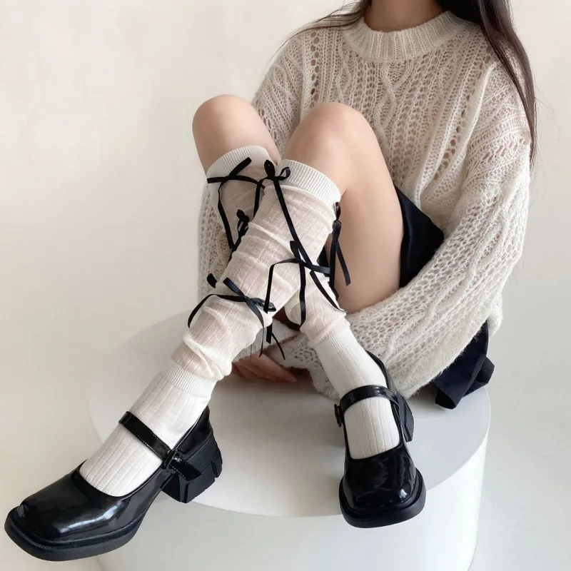 TARUXY 스플라이스 활 루즈 양말 여성용, 열 긴 양말, 뜨게 양말, Y2K JK 소녀, 따뜻한 다리 워머, 여성 패션