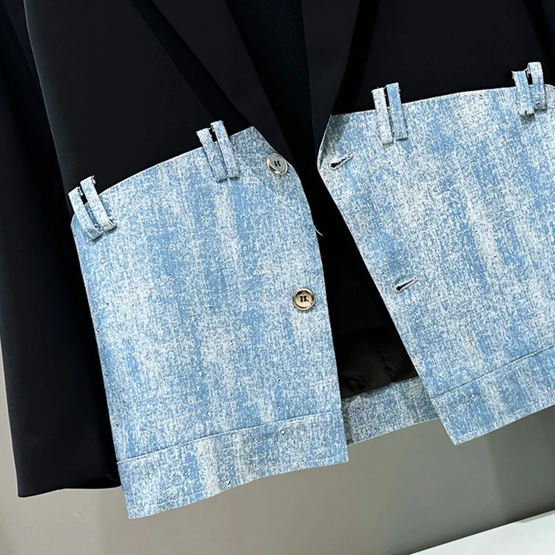PFHQ Spring Autumn Design Men's Fashion Trend Casual Splicing Denim Patchwork Suit Jacket Streetwear