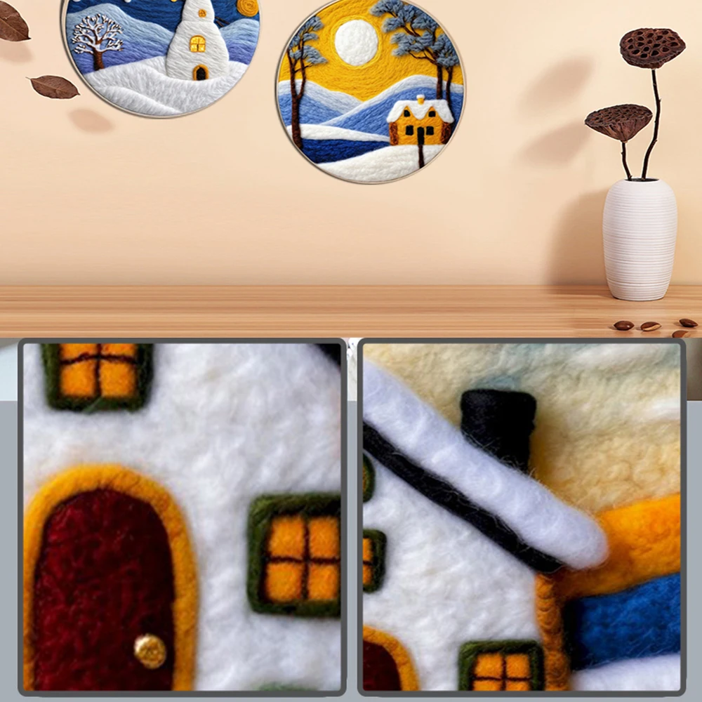 Needle Felting Kit PhotoWool Felting Package Animal Wolf Painting With Frame For Beginner Cat Wool Needle Decor